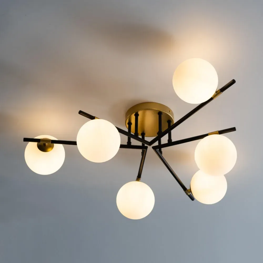 Illustration numéro 2 du produit Plafonnier en verre Noir et doré 76 cm