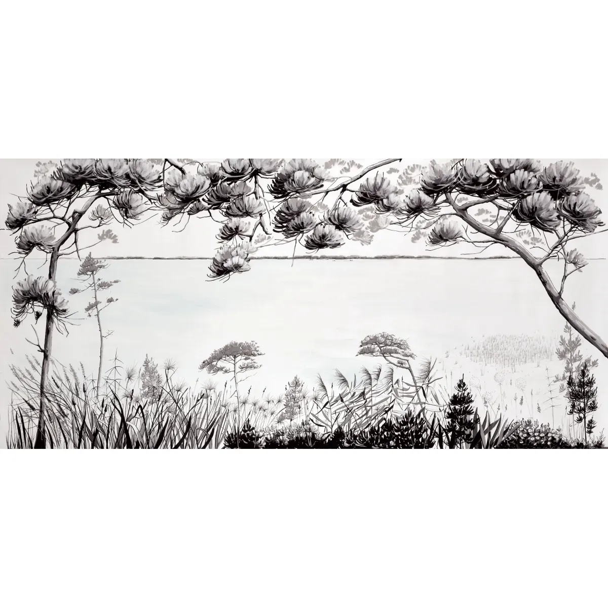 Illustration numéro 2 du produit Papier peint panoramique sur les bords du lac noir 450x250cm