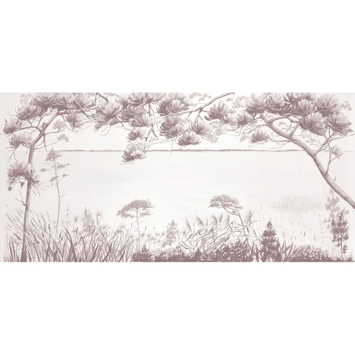 Illustration numéro 2 du produit Papier peint panoramique sur les bords du lac rose 450x250cm