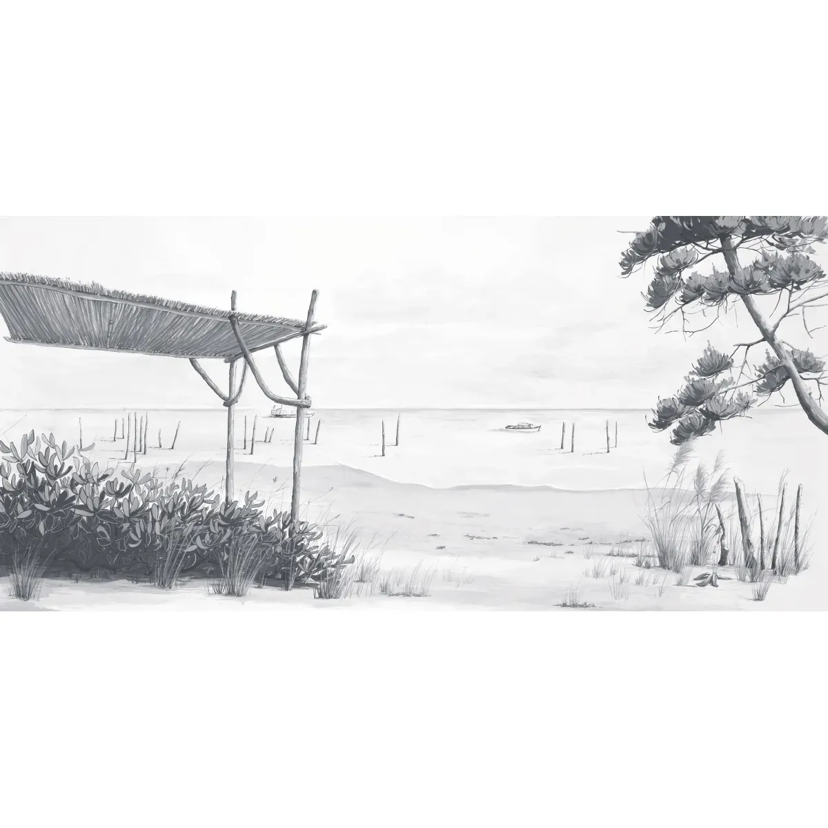 Illustration numéro 2 du produit Papier peint panoramique la cabane à huitres gris 375x250cm