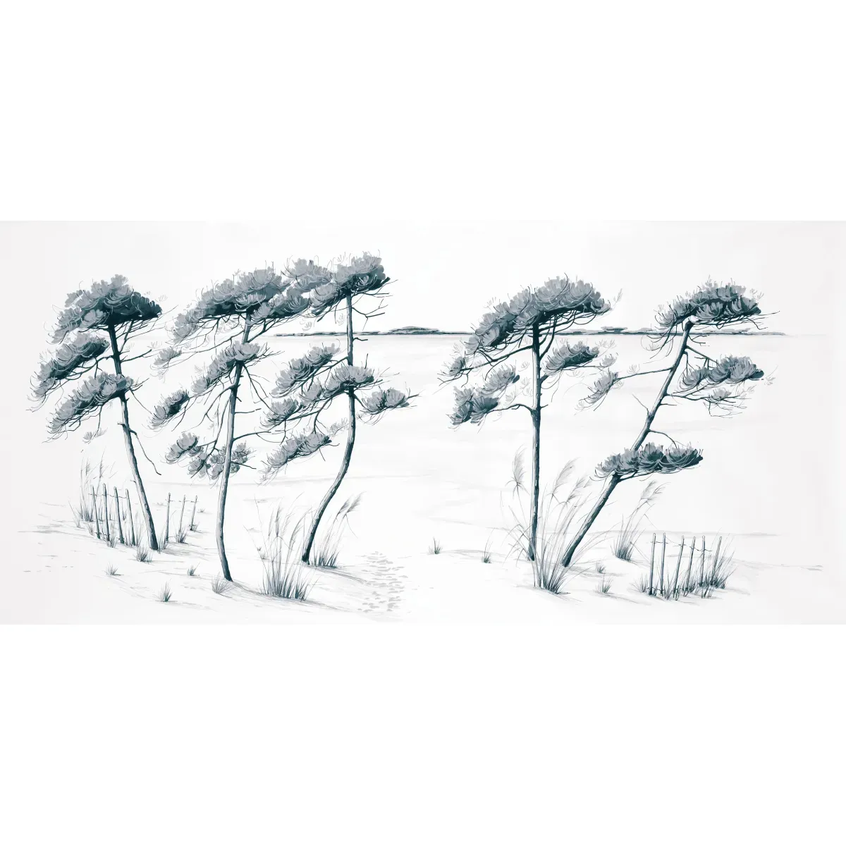 Illustration numéro 2 du produit Papier peint panoramique plage du bassin gris 450x250cm