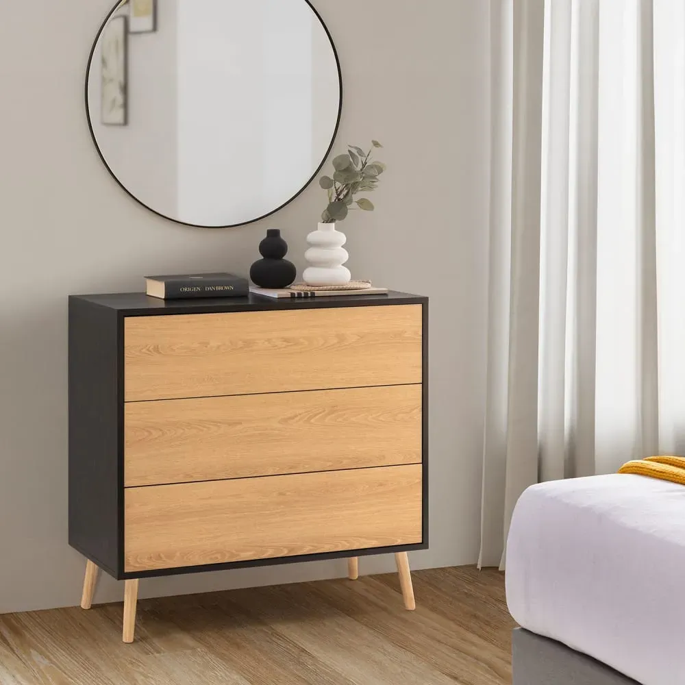 Illustration numéro 2 du produit Commode 3 tiroirs Couleur Noir/Bois
