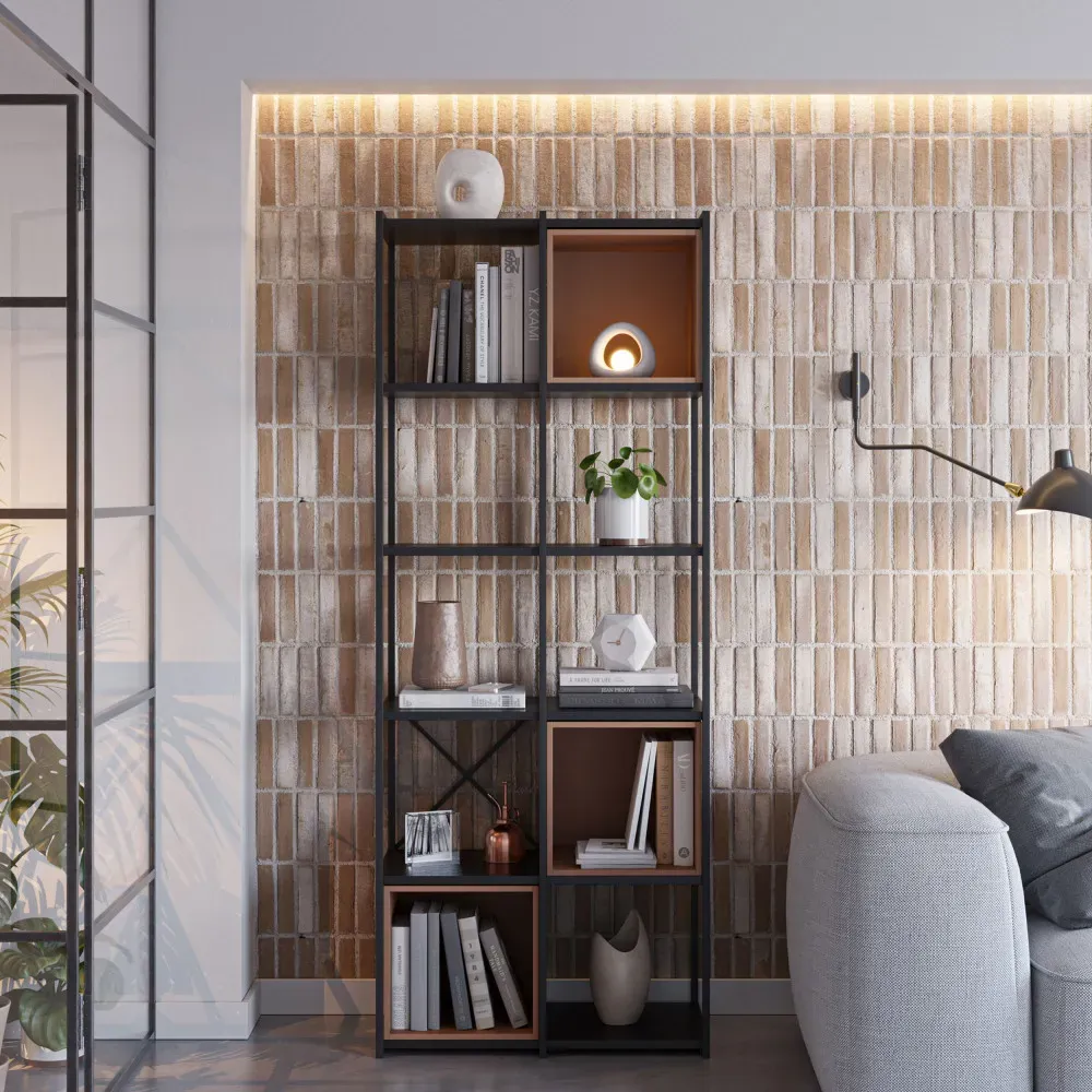 Illustration numéro 2 du produit Etagère en bois et métal 70,50x179cm - Terracotta