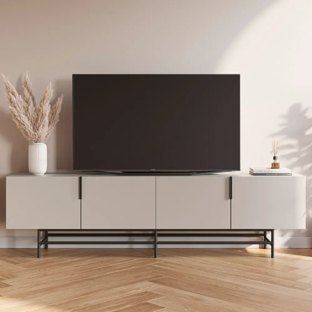 Illustration numéro 2 du produit Meuble TV 4 portes en bois et métal L200cm - Beige