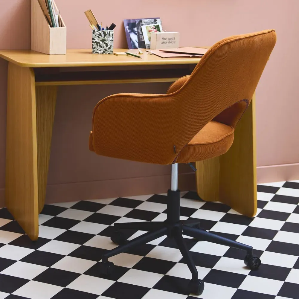 Illustration numéro 2 du produit Chaise de bureau à roulettes velours côtelé camel