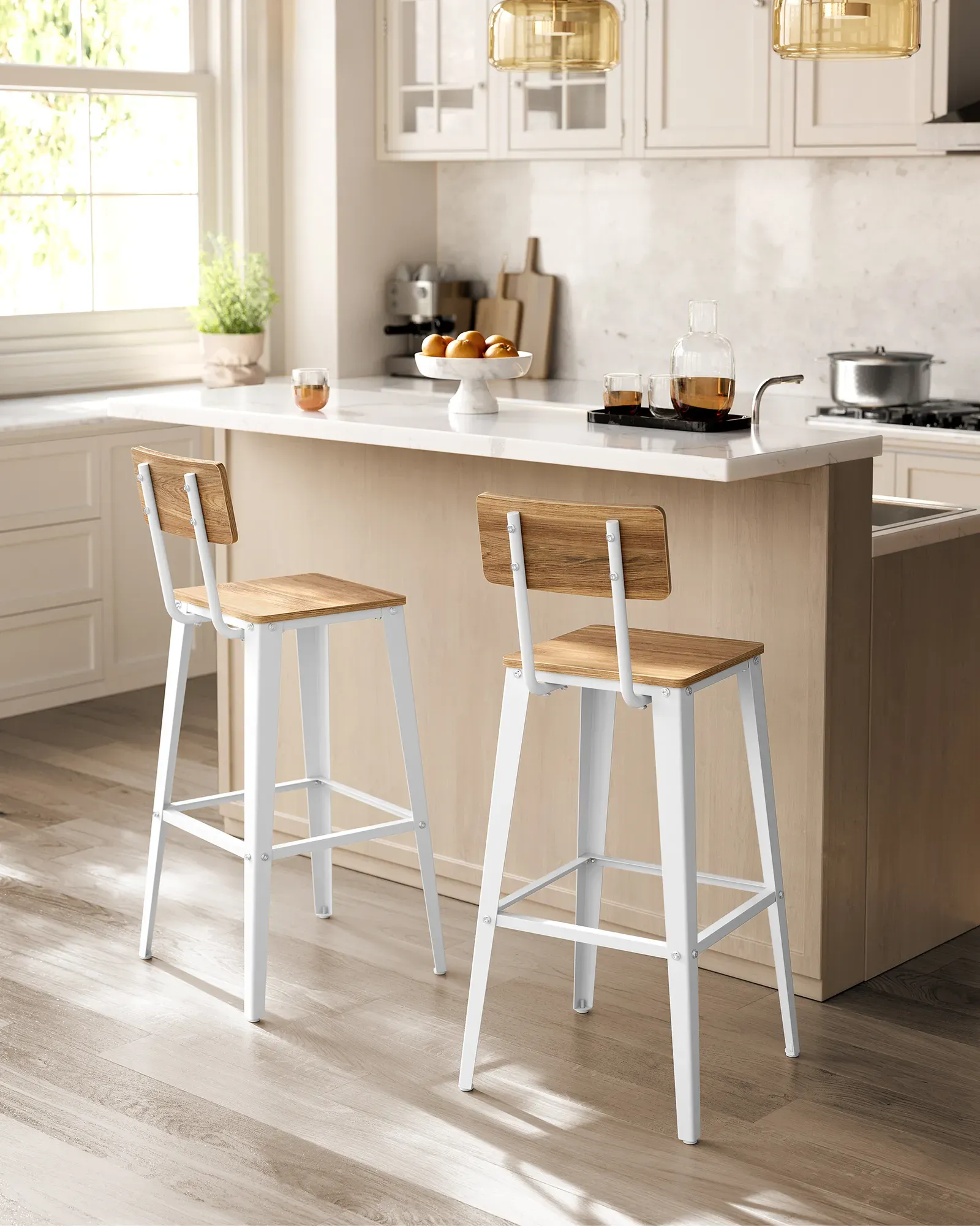 Illustration numéro 2 du produit Tabourets de bar industriel lot de 2 en acier blanc nuage