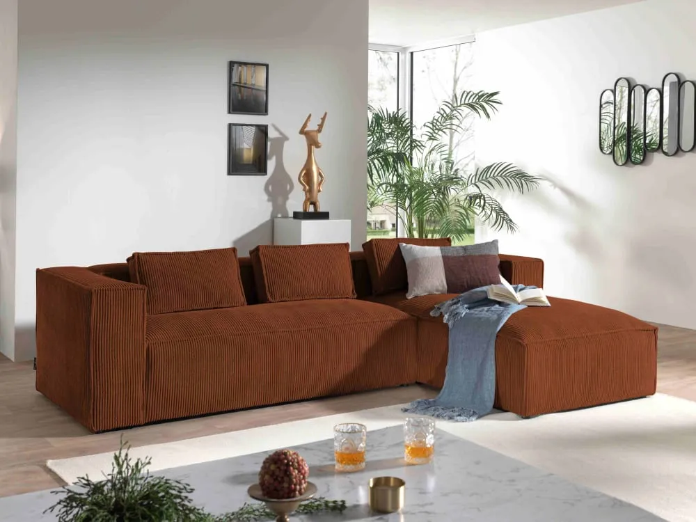 Illustration numéro 2 du produit Canapé d'angle en velours côtelé - 4 places - droit - Terracotta