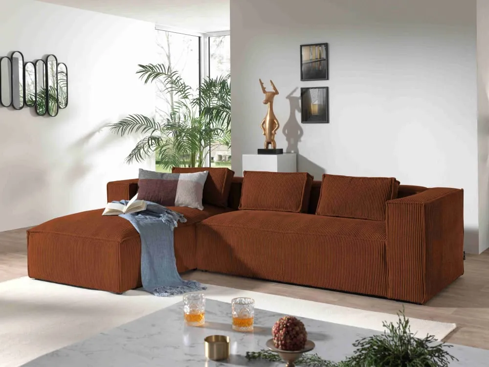 Illustration numéro 2 du produit Canapé d'angle en velours côtelé - 4 places - gauche - Terracotta