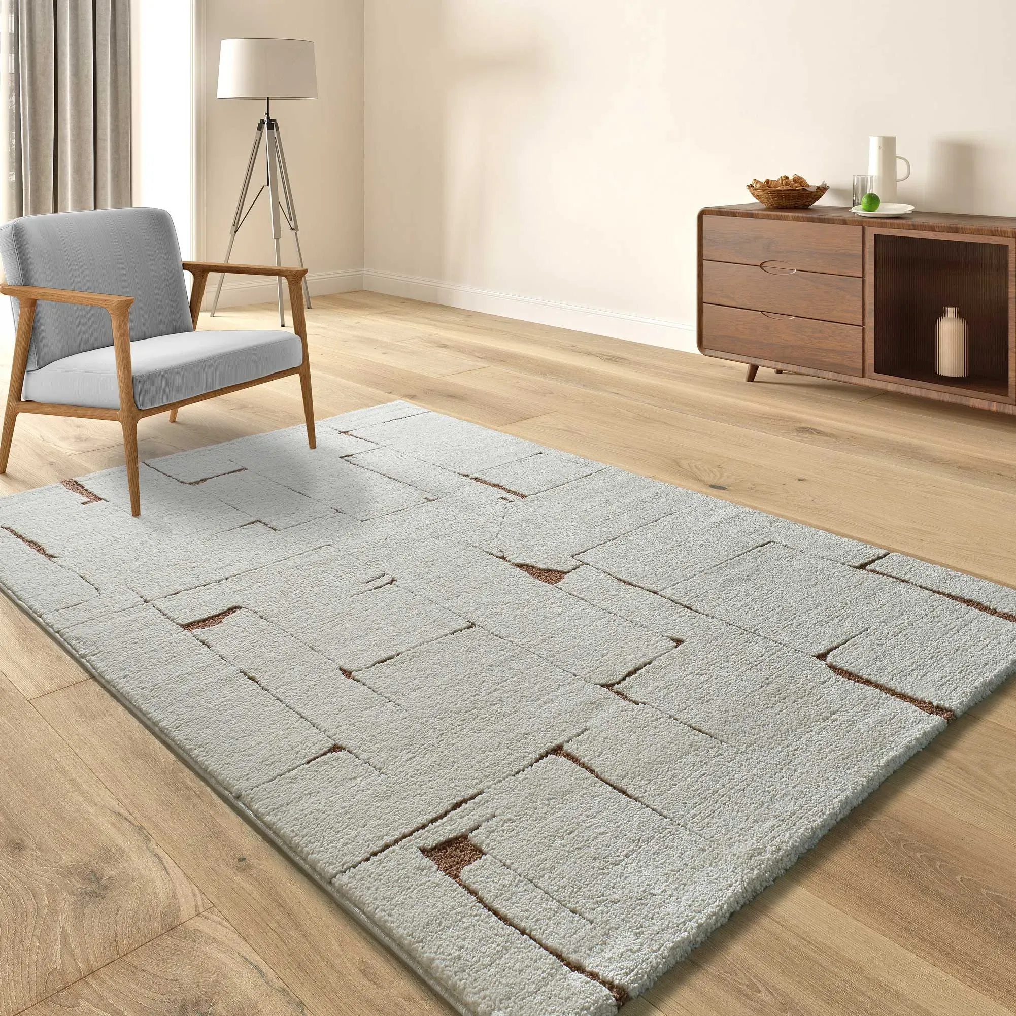 Illustration numéro 2 du produit Tapis à relief scandinave crème/rouille 200x290 cm