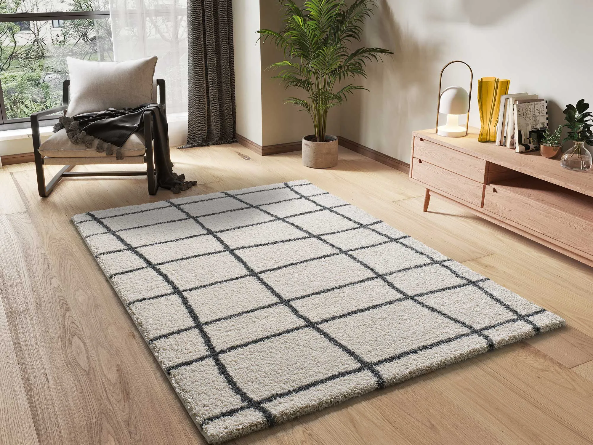 Illustration numéro 2 du produit Tapis à poils longs blanc/crème/noir 80x150 cm