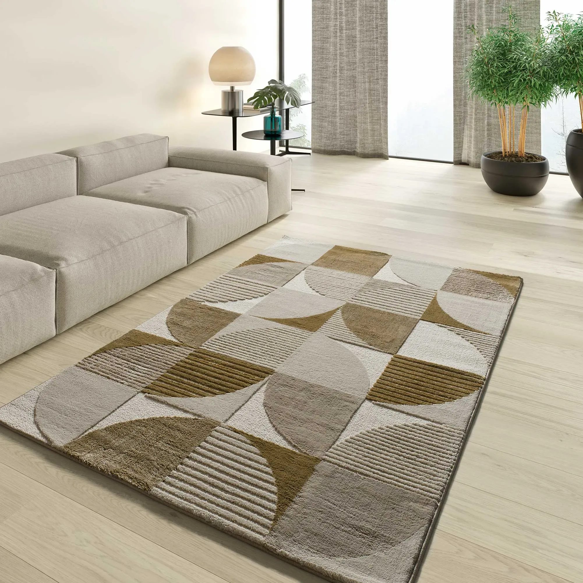 Illustration numéro 2 du produit Tapis à relief moderne beige/cuivre 140x200 cm