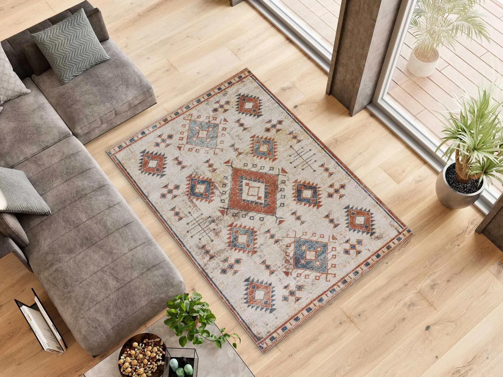 Illustration numéro 2 du produit Tapis ethnique rouille/beige 80x150 cm