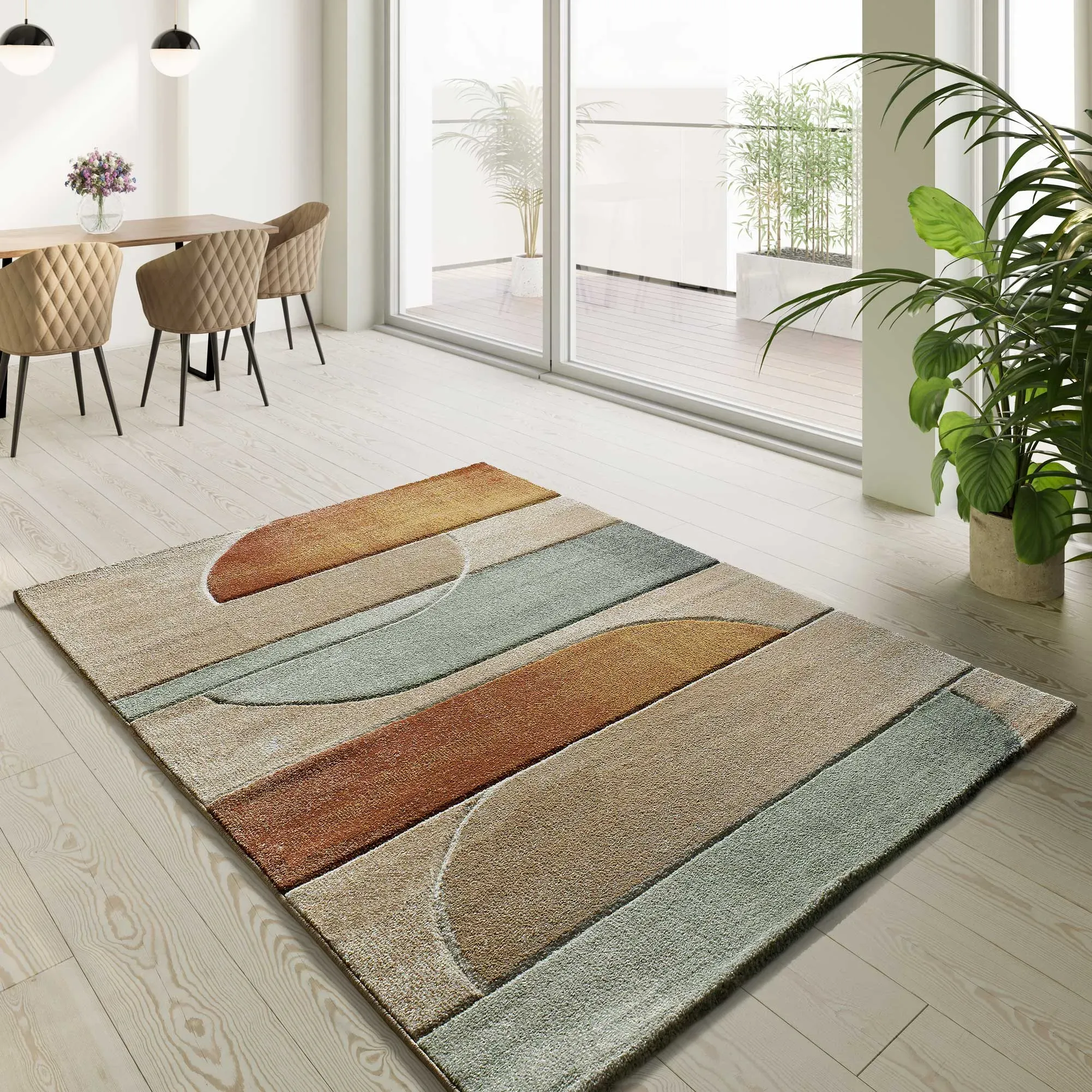Illustration numéro 2 du produit Tapis géométrique beige/rouille/vert 80x150 cm