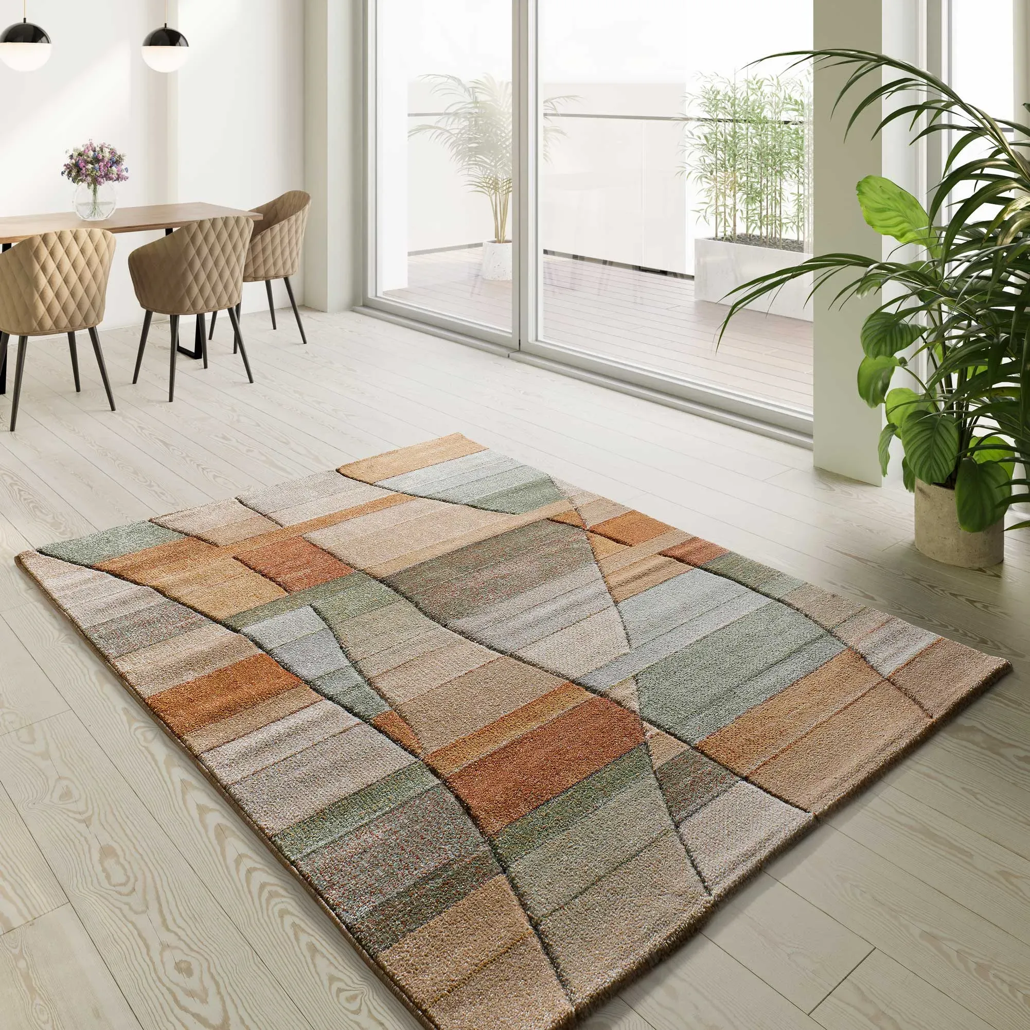 Illustration numéro 2 du produit Tapis géométrique beige/rouille/vert 160x230 cm