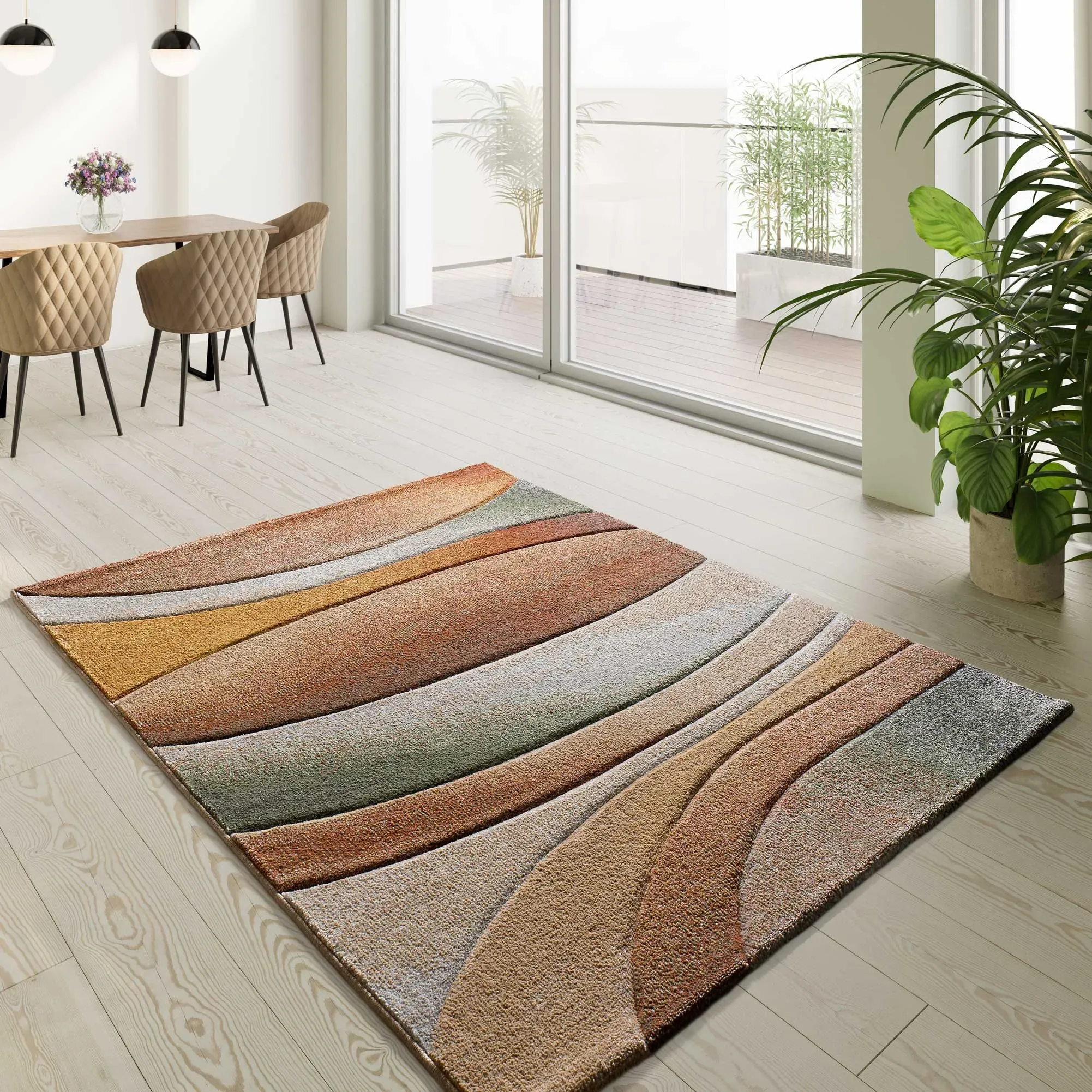 Illustration numéro 2 du produit Tapis géométrique beige/rouille/vert 80x150 cm