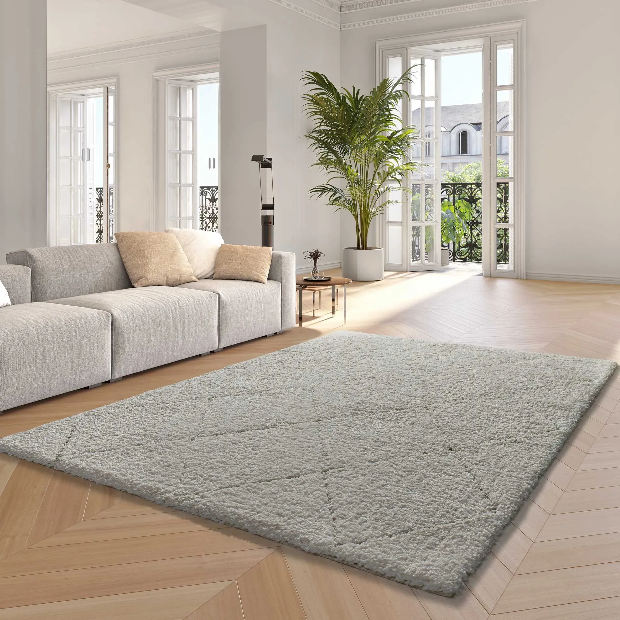 Illustration numéro 2 du produit Tapis shaggy scandinave blanc/crème 200x290 cm
