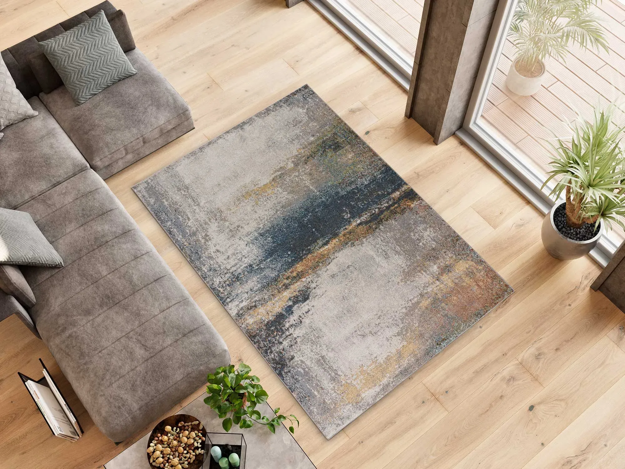 Illustration numéro 2 du produit Tapis abstrait bleu/gris 80x150 cm