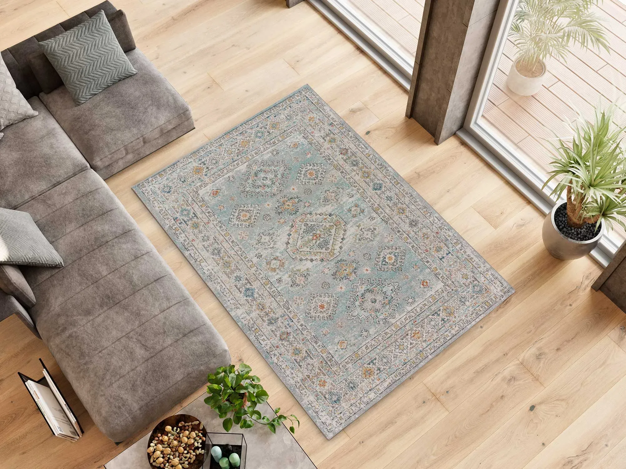 Illustration numéro 2 du produit Tapis vintage bleu/beige 80x150 cm