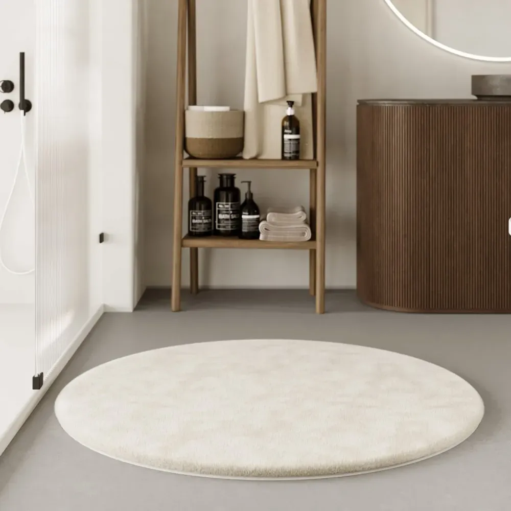 Illustration numéro 2 du produit Tapis de bain doux tufté beige Ø 90