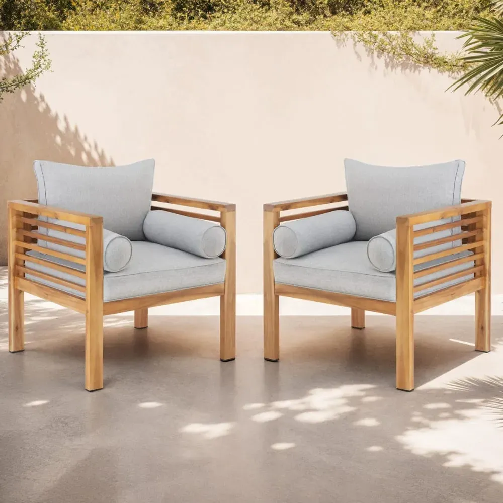 Illustration numéro 2 du produit Lot de 2 fauteuils lounge de jardin lasurés jusqu'à 120 kg marron