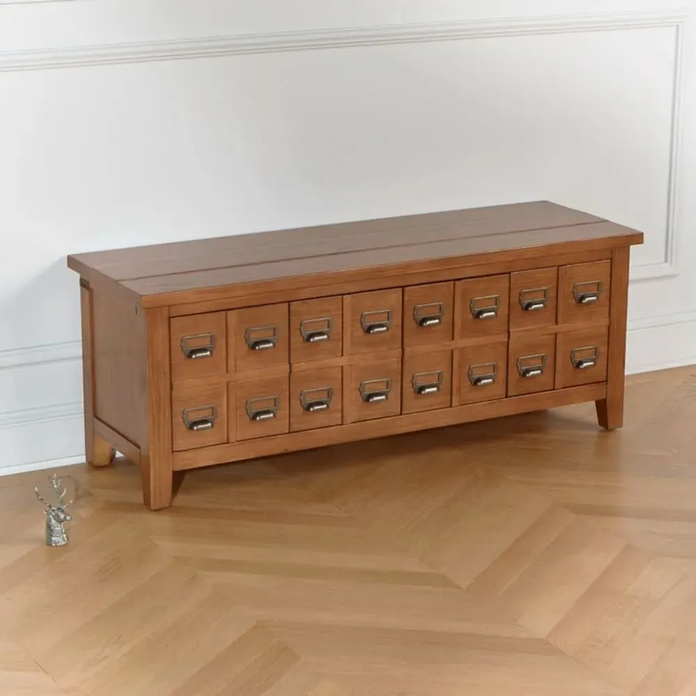 Illustration numéro 2 du produit Banc à chaussures 4 casiers en pin massif teinte noyer