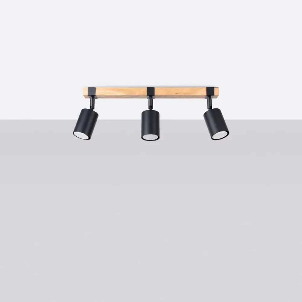 Illustration numéro 2 du produit Plafonnier acier/bois naturel noir H 17 cm