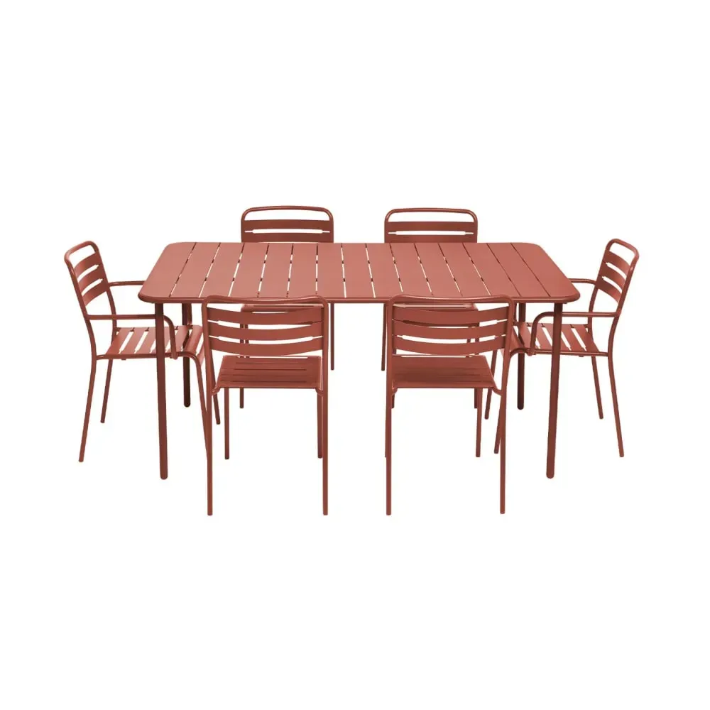 Illustration numéro 2 du produit Table de jardin métal 2 fauteuils 4 chaises terracotta