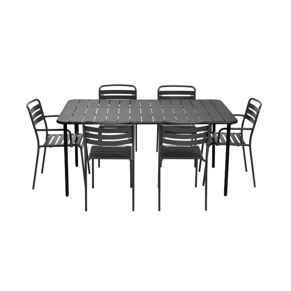 Illustration numéro 2 du produit Table de jardin métal 2 fauteuils 4 chaises anthracite