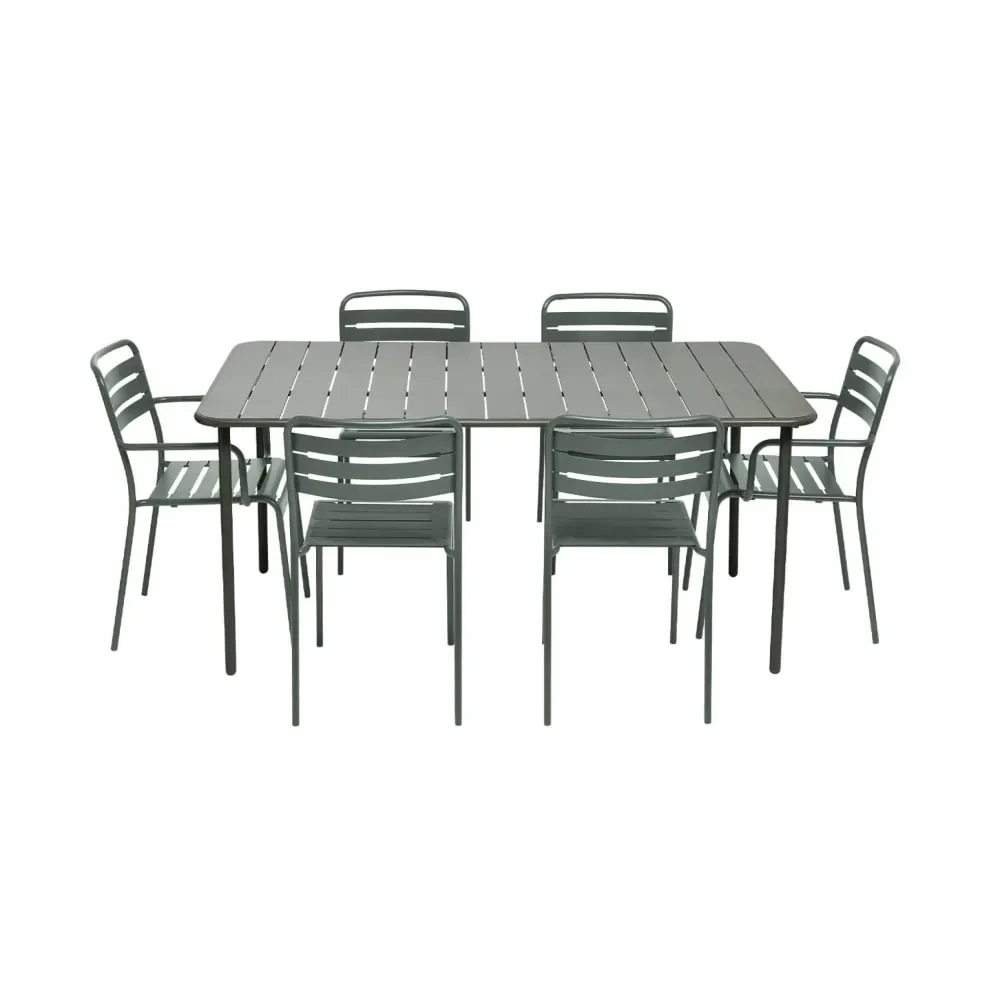 Illustration numéro 2 du produit Table de jardin métal 2 fauteuils 4 chaises kaki