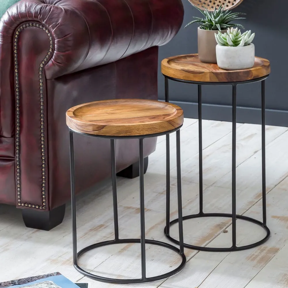 Illustration numéro 2 du produit Lot de 2 tables gigognes en bois de sheesham massif, marron