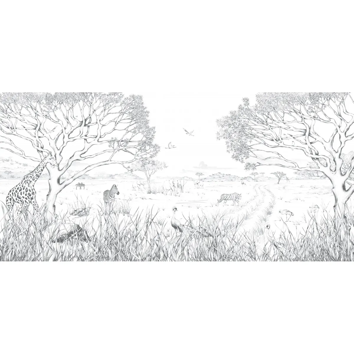 Illustration numéro 2 du produit Papier peint panoramique enfant tanzanie noir et blanc 450x250cm