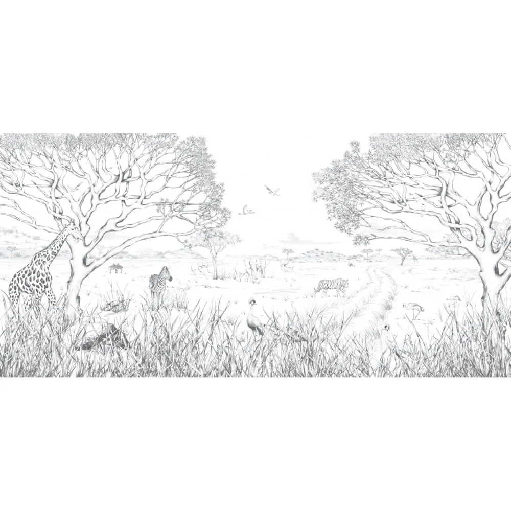 Illustration numéro 2 du produit Papier peint panoramique enfant tanzanie noir et blanc 525x250cm