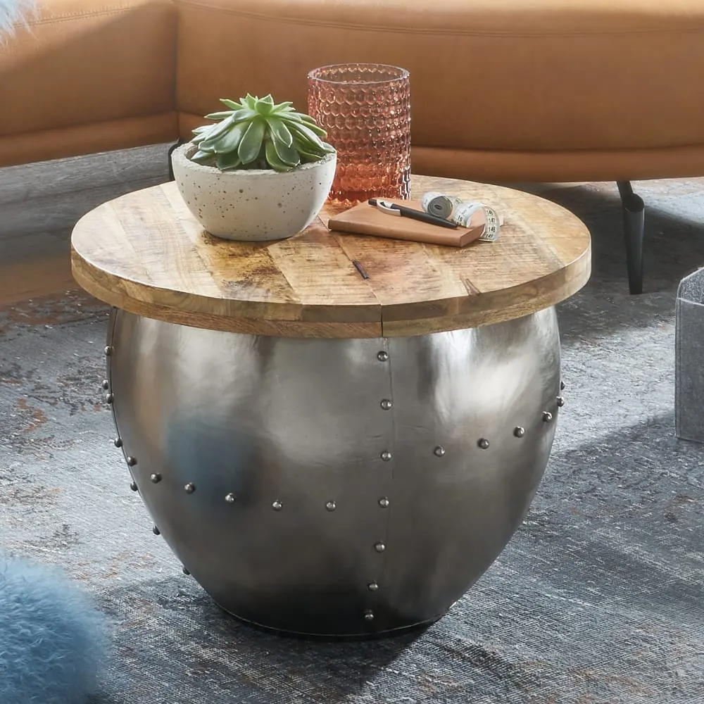 Illustration numéro 2 du produit Table basse ronde avec rangement en métal, argenté