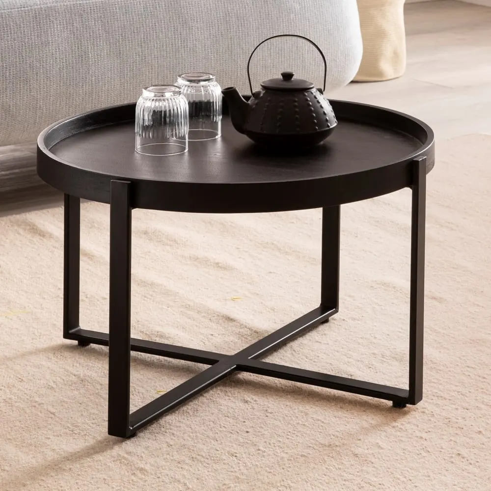 Illustration numéro 2 du produit Table basse ronde en bois massif de manguier, noir