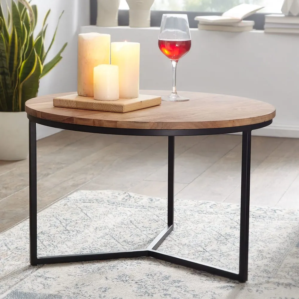 Illustration numéro 2 du produit Table basse ronde en bois massif d'acacia, marron