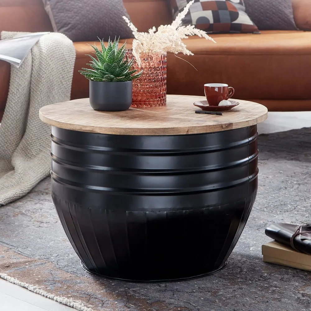 Illustration numéro 2 du produit Table basse ronde avec rangement en métal, noir