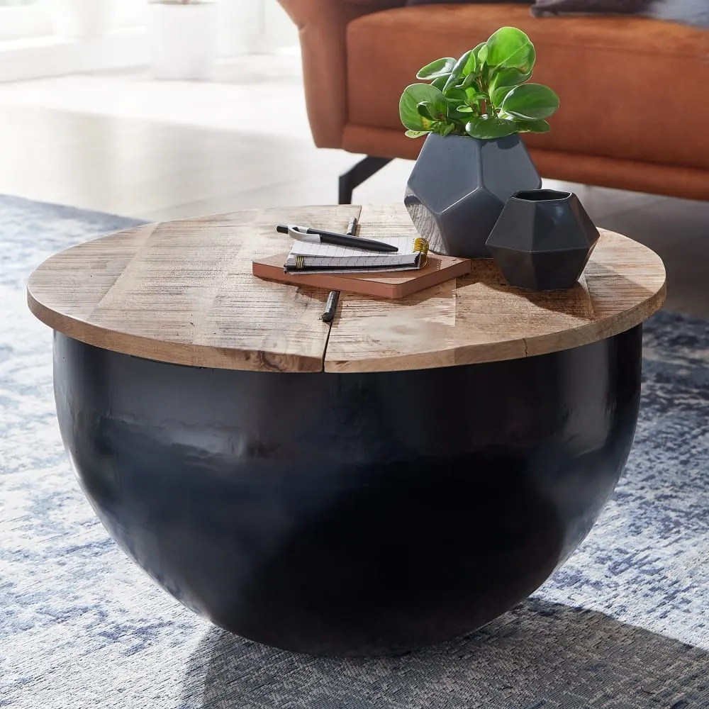 Illustration numéro 2 du produit Table basse ronde avec rangement en métal, noir