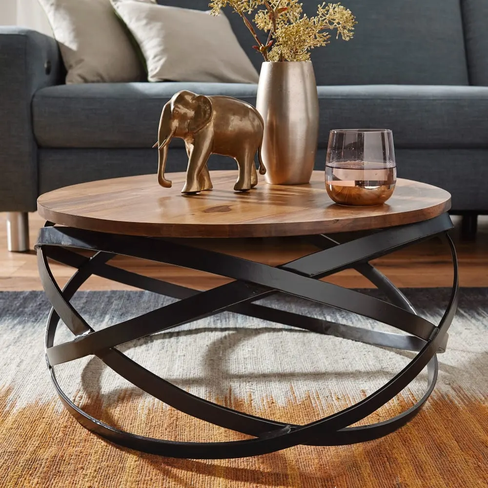 Illustration numéro 2 du produit Table basse ronde en bois massif de sheesham, marron