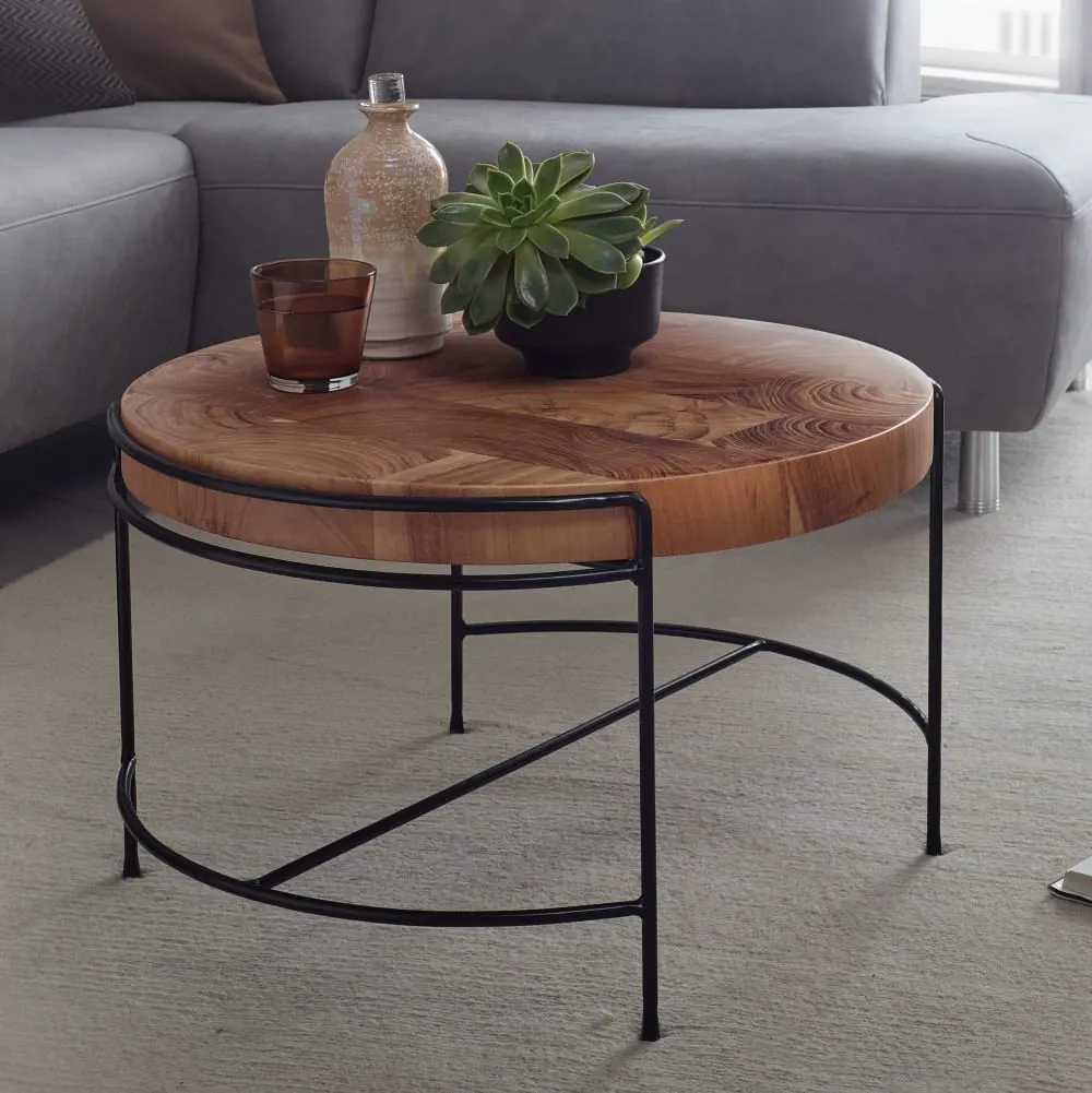 Illustration numéro 2 du produit Table basse ronde en bois massif d'acacia, marron