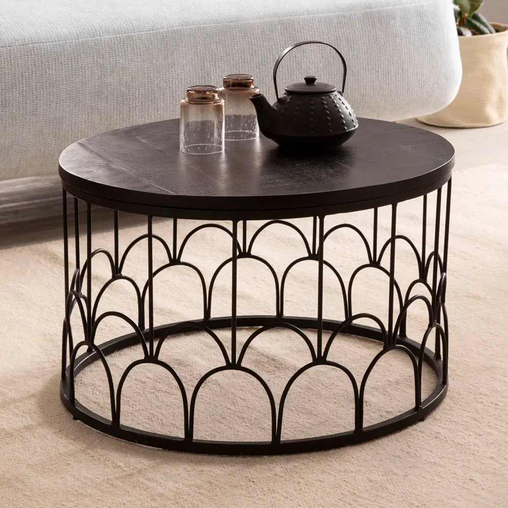 Illustration numéro 2 du produit Table basse ronde en bois de manguier massif, noir
