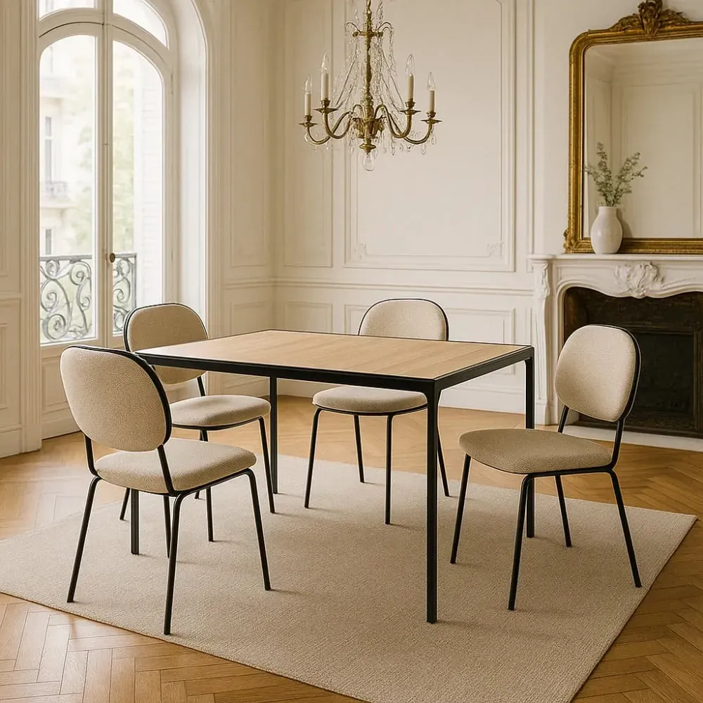 Illustration numéro 2 du produit Table de salle à manger 120cm  rectangulaire effet chêne pieds noirs