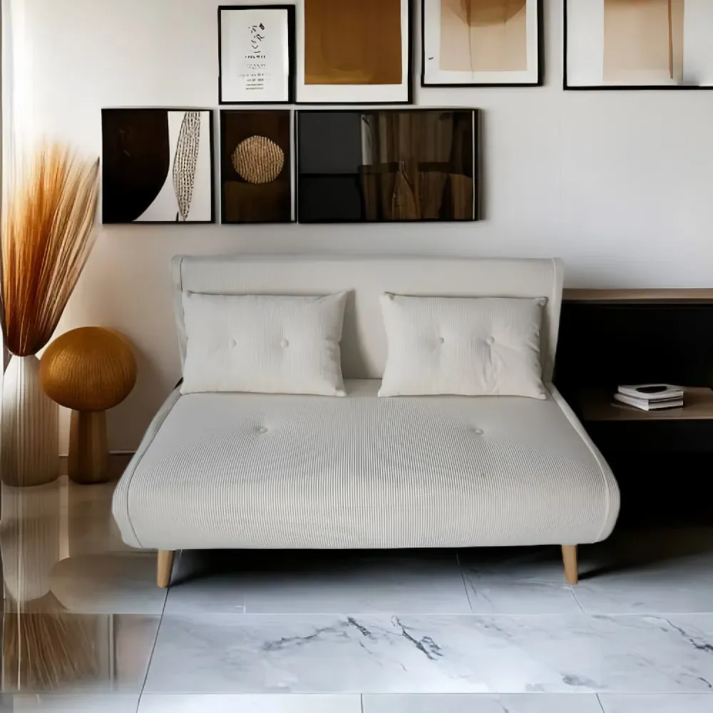 Illustration numéro 2 du produit Canapé convertible en velours côtelé beige 2 places