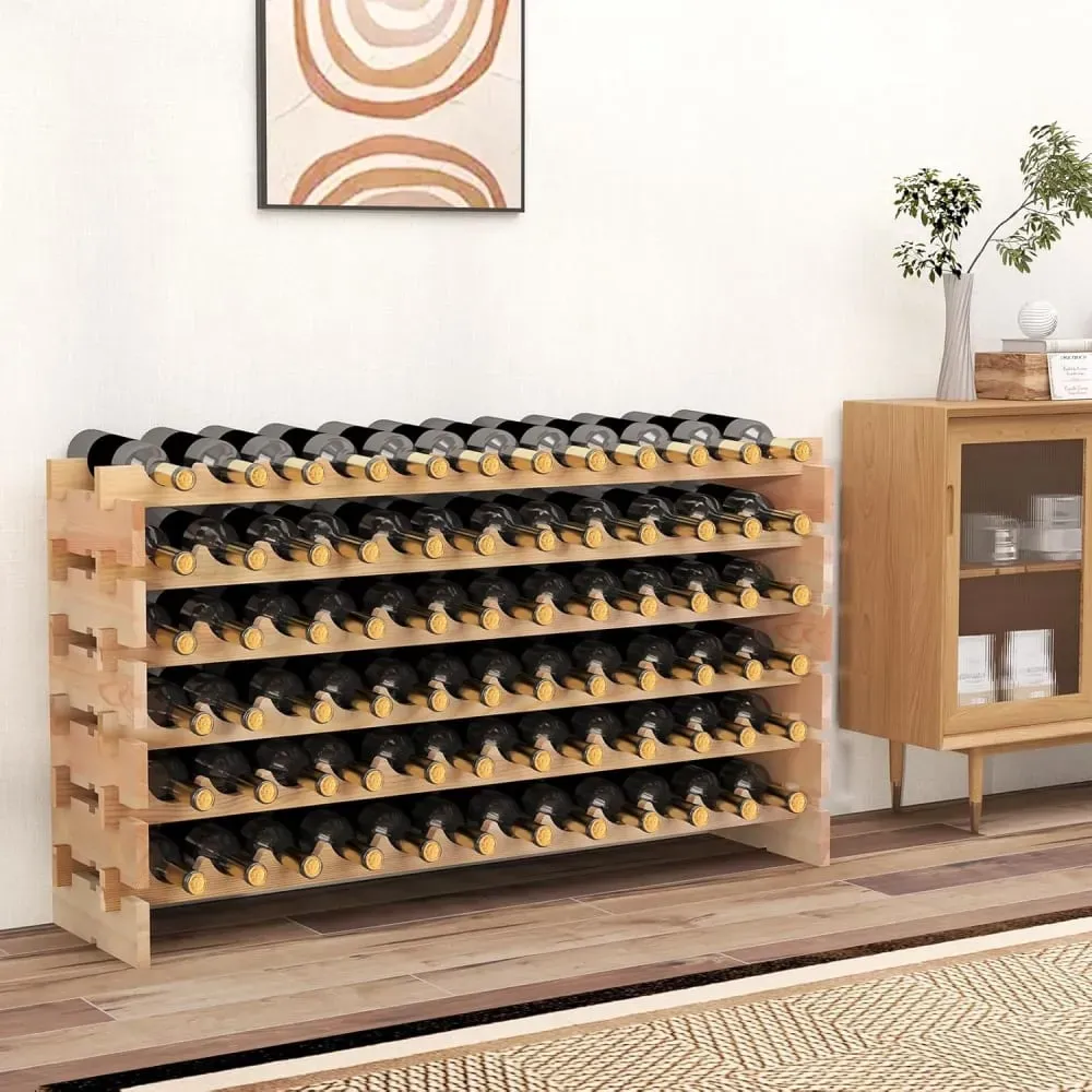 Illustration numéro 2 du produit Casier de rangement pour 72 bouteilles en bois naturel 119x29x72cm