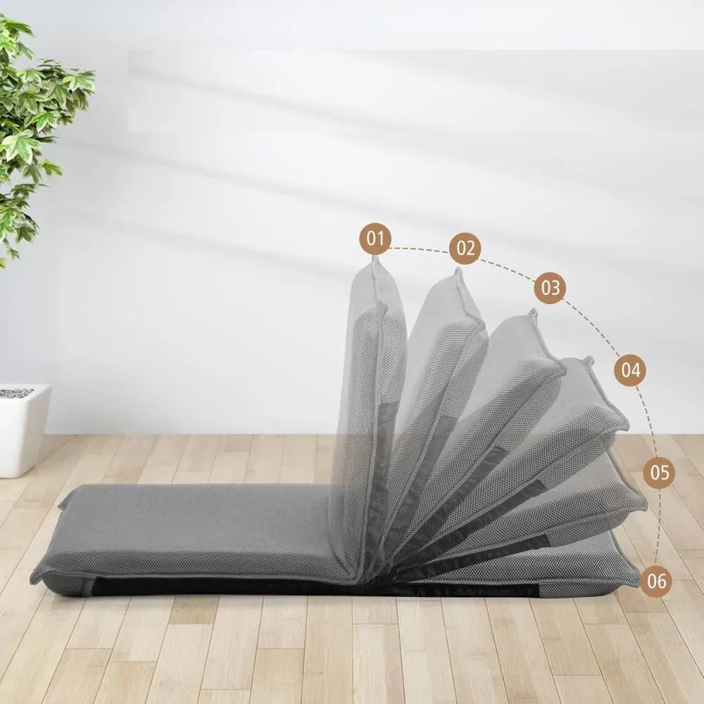 Illustration numéro 2 du produit Chaise de sol pliante,6 positions réglables,gris,97x47x8cm