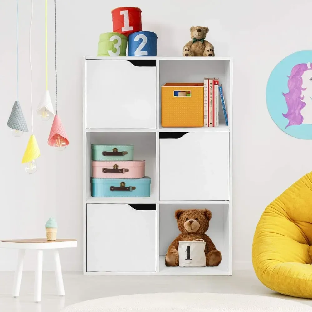 Illustration numéro 2 du produit Bibliothèque 6 cases 3 portes blanc 60 x 29 x 90 cm