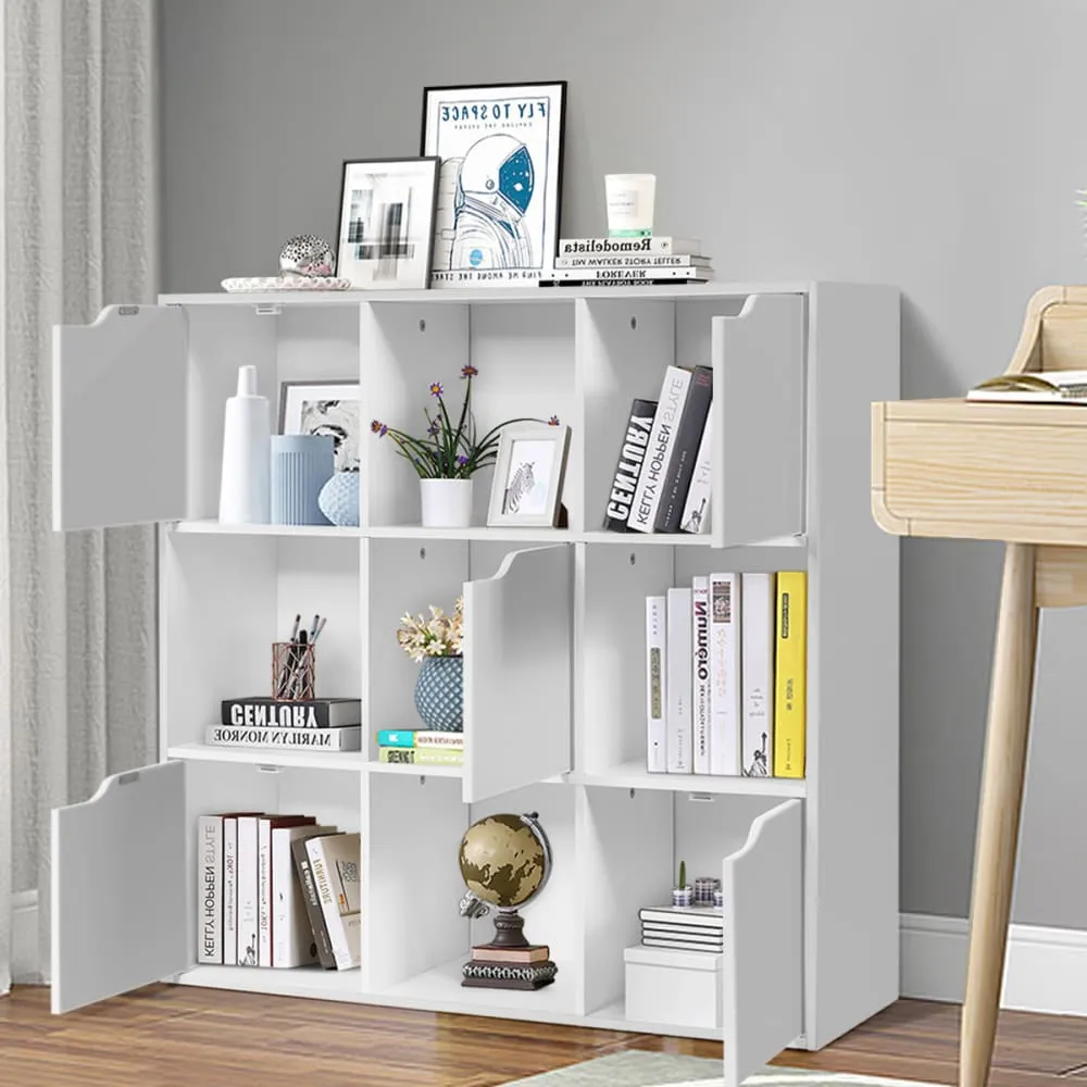 Illustration numéro 2 du produit Bibliothèque étagère de rangement 9 cases 5 porte blanc 90x29x90cm