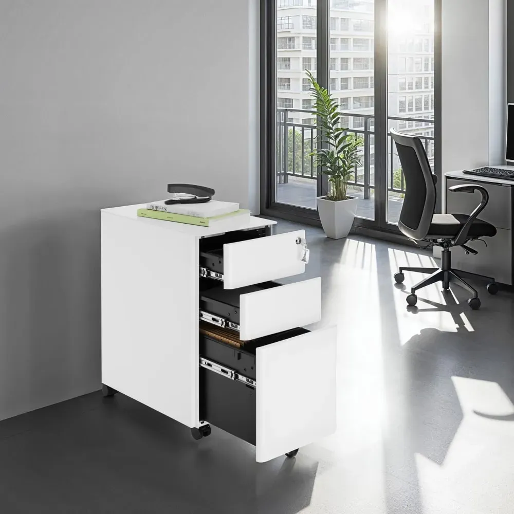 Illustration numéro 2 du produit Caisson de bureau à roulettes 2 tiroirs et 1 dossiers suspendus blanc