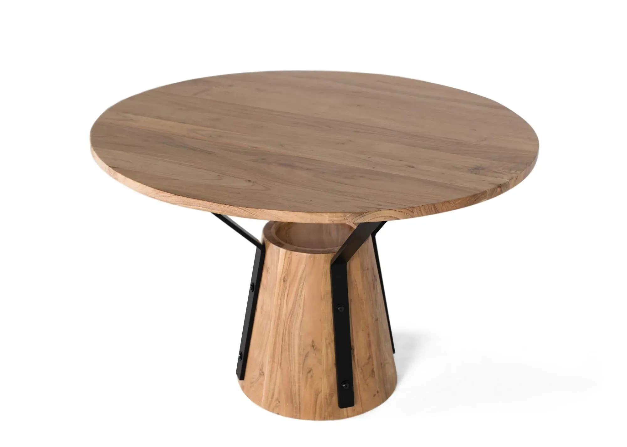 Illustration numéro 2 du produit Table à manger ronde en manguier et métal diamètre 116cm