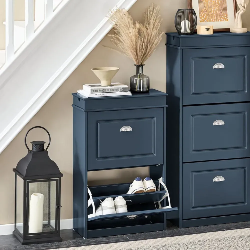 Illustration numéro 2 du produit Meuble à chaussures avec 2 abattants effet bois bleu