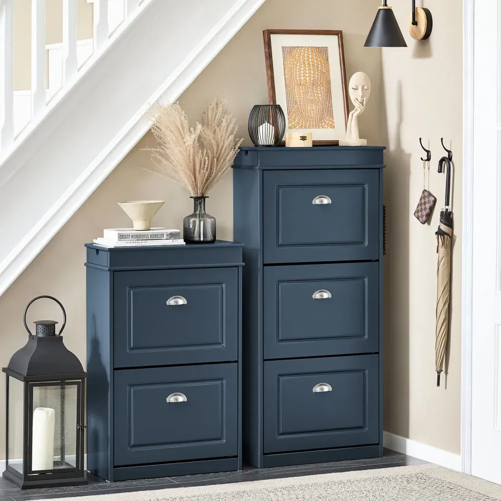 Illustration numéro 2 du produit Meuble à chaussures avec 3 abattants effet bois bleu